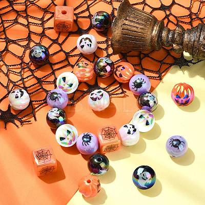 Halloween Theme Plating Acrylic Beads OACR-CJC0009-08-1
