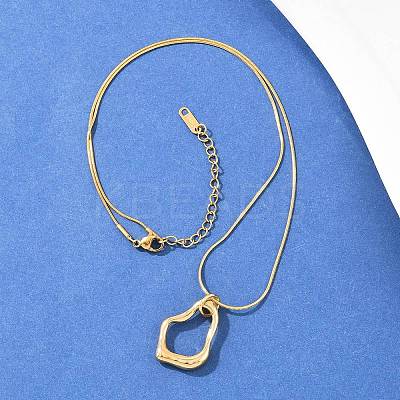 304 Stainless Steel Hollow Irregular Teardrop Pendant Round Snake Chain Necklaces for Women NJEW-G188-01G-1
