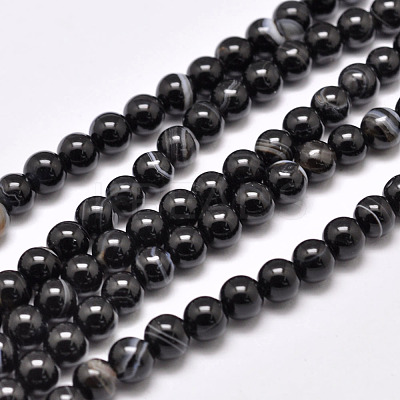 Natural Black Agate Bead Strands G-G962-14mm-12-A-1