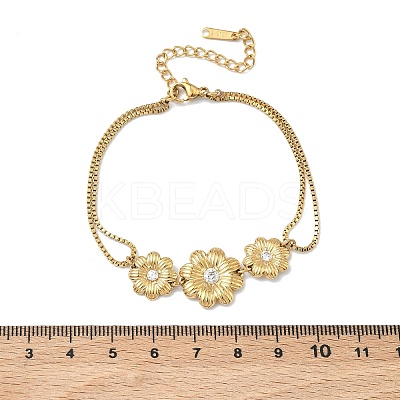 304 Stainless Steel Micro Pave Clear Cubic Zirconia Daisy Link Bracelets BJEW-F533-01B-G-1