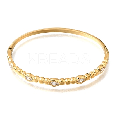 304 Stainless Steel Pave Clear Cubic Zirconia Teardrop Hinged Cuff Bangles for Women SA-CBAF851-06G-1