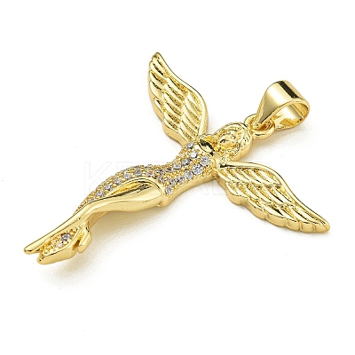 Rack Plating Brass Micro Pave Clear Cubic Zirconia Pendants KK-Z067-12G-1