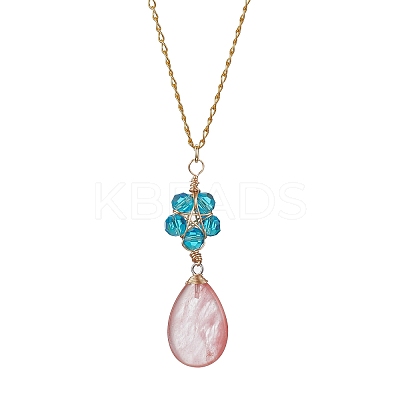 Glass & Cherry Quartz Glass Pendant Necklaces NJEW-JN04675-1