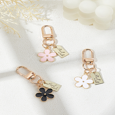3Pcs 3 Colors Daisy Alloy Enamel Pendant Decorations with Arch Charm KEYC-LP0001-35-1