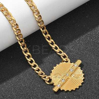 304 Stainless Steel Crystal Rhinestone Flat Round Pendant Twisted Chain Necklaces for Women LS-STAS-Z117-11G-1