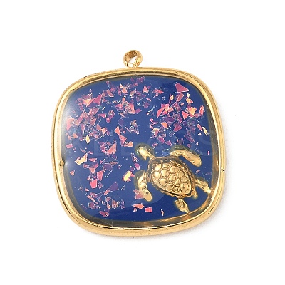 304 Stainless Steel Epoxy Resin with Natural Shell and Sequins Inside Pendants STAS-L026-17G-H04-1