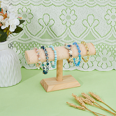 Velvet T-Bar Bracelet Display Stands  with Wooden Base BDIS-WH0010-03B-1