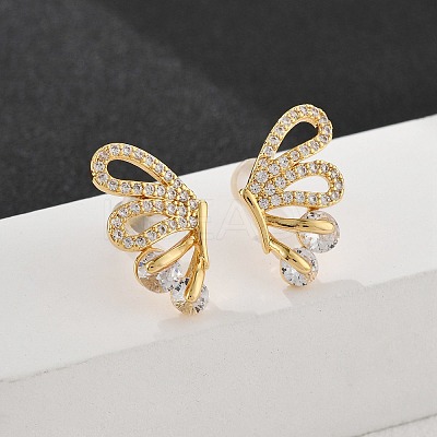 Brass Micro Pave Clear Cubic Zirconia Stud Earrings EJEW-B131-04G-1