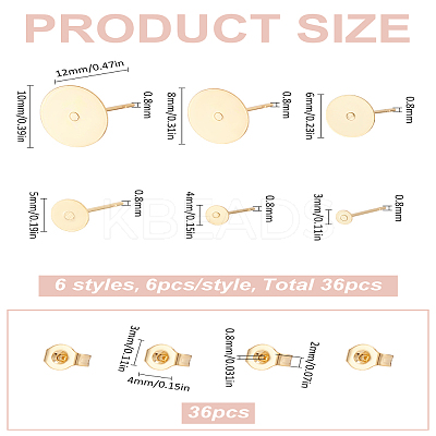36Pcs 304 Stainless Steel Stud Earring Findings STAS-LP0001-83-1