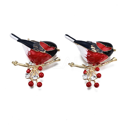 Bird with Branch Enamel Pin with Crystal Rhinestone JEWB-N007-147-1