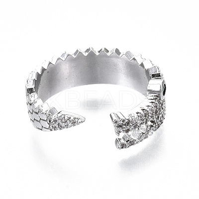Brass Micro Pave Clear Cubic Zirconia Cuff Rings RJEW-S045-021P-NR-1