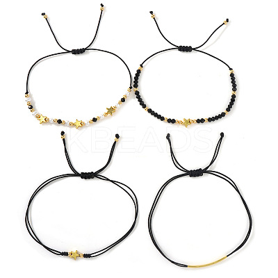 Faux Pearl & Brass & Glass Braided Bead Bracelet Sets WG4426-12-1
