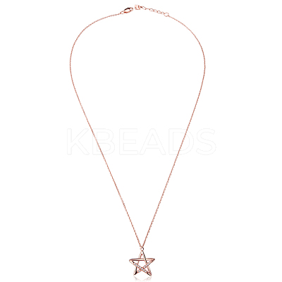 925 Sterling Silver Star Rhinestone Pendant Necklaces TS-N264-RG-1
