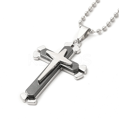Alloy Cross Pandant Necklace with Ball Chains LS-NJEW-K245-001B-1