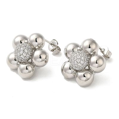 Flower Rack Plating Brass Micro Pave Cubic Zirconia Stud Earrings for Women EJEW-O001-06P-1