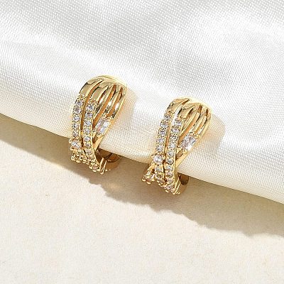 C-Shaped Brass Micro Pave Clear Cubic Zirconia Cuff Earrings EJEW-L316-01G-05-1