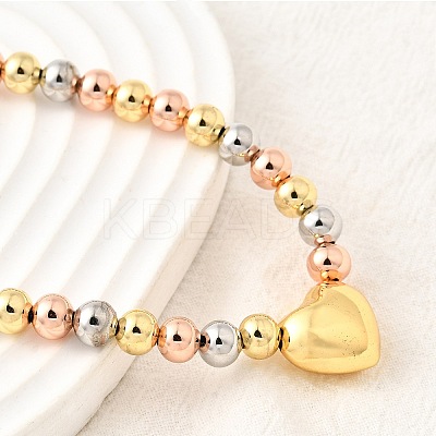 Three-color Brass Heart & Round Beaded Necklaces for Women NJEW-D314-10PG-1