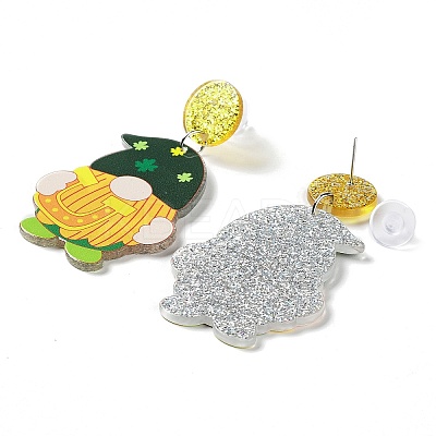 Saint Patrick's Day Sparkling Acrylic Dangle Stud Earrings EJEW-P243-A06-1