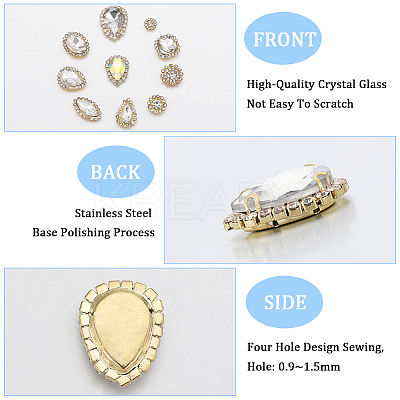 100Pcs 10 Style Flower/Horse Eye/Teardrop Sew on Rhinestone RGLA-GF0001-14A-1