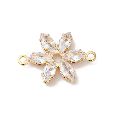 Brass Pave Clear Cubic Zirconia Flower Links Connector Charms KK-M294-01G-1