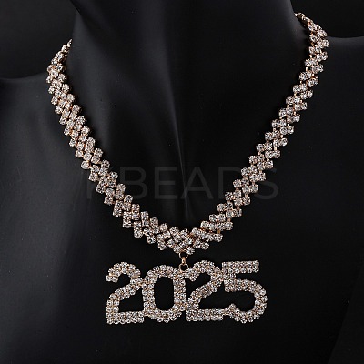 Brass Full Crystal Rhinestone 2025 Pendant Necklaces for Women NJEW-Q005-01G-1