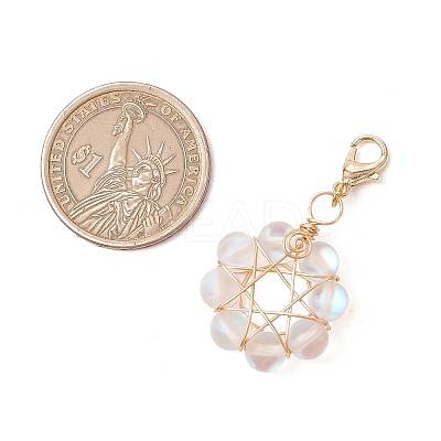 Star Copper Wire Wrapped Synthetic Moonstone Pendant Decorations HJEW-JM03027-1