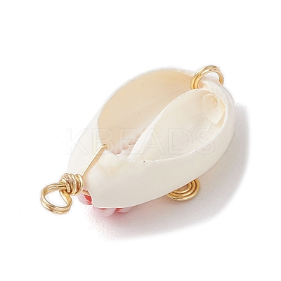Natural Cowrie Shell Copper Wire Wrapped Pendants PALLOY-JF03834-1