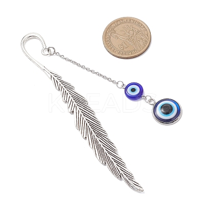 Tibetan Style Alloy Feather Bookmarks AJEW-JK00397-1