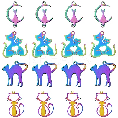 40Pcs 4 Styles 201 Stainless Steel Pendants STAS-YW0002-62MC-1