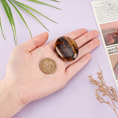 2Pcs  Natural Tiger Eye Palm Stones AJEW-GA0007-90A-1