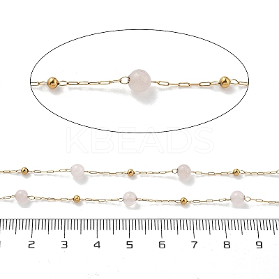 Natural Rose Quartz & 304 Stainless Steel Beads Link Chains CHS-K021-08A-06-1