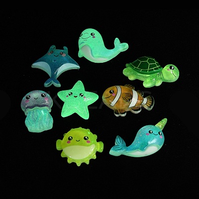 Luminous Marine Animal Opaque Resin Cabochons RESI-Z052-01-1
