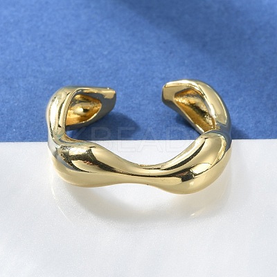 Rack Plating Brass Twist Wave Open Cuff Rings for Women RJEW-Q777-08G-1