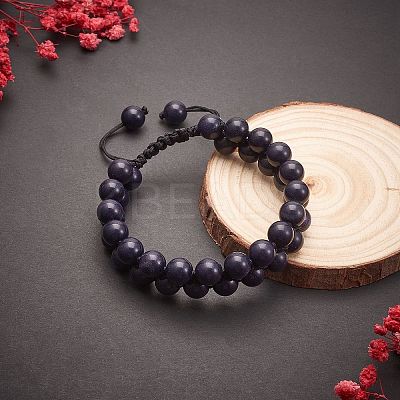 Synthetic Blue Goldstone Braided Bead Bracelet BJEW-SW00001-12-1