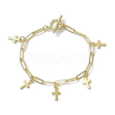 Golden 304 Stainless Steel Charm Bracelets with Brass Paperclip Chains BJEW-JB10031-03-1