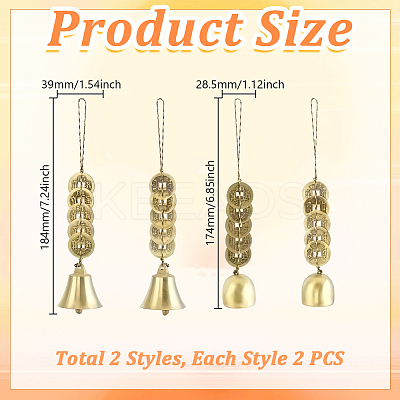 2Pcs 2 Styles Brass Five Emperors Coins Charm Pendant Decorations AJEW-GA0008-61-1
