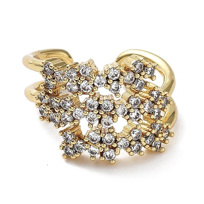 Rack Plating Brass Micro Pave Cubic Zirconia Open Cuff Rings RJEW-Q777-13G-1