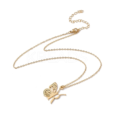 Initial Letter with Butterfly Pendant Necklace LS-NJEW-C026-01G-R-1