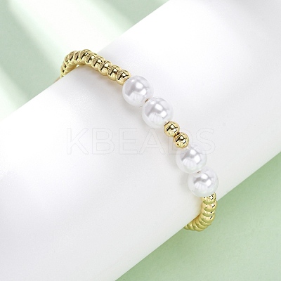 Brass & ABS Plastic Pearl Round Beads Braided Bead Bracelets for Women BJEW-H209-06G-1