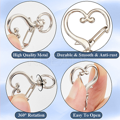 40Pcs 4 Colors Heart Shape Zinc Alloy Swivel Lobster Clasp FIND-SP0002-60-1