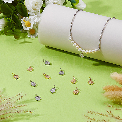 12Pcs 2 Colors Brass Micro Pave Cubic Zirconia Pendants KK-HS0001-84-1