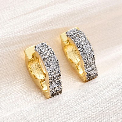 Brass Micro Pave Clear Cubic Zirconia Hoop Earrings EJEW-H158-16A-GP-1