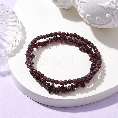 Chip & Round Natural Garnet Beaded Stretch Bracelets for Women BJEW-JB10189-04-1