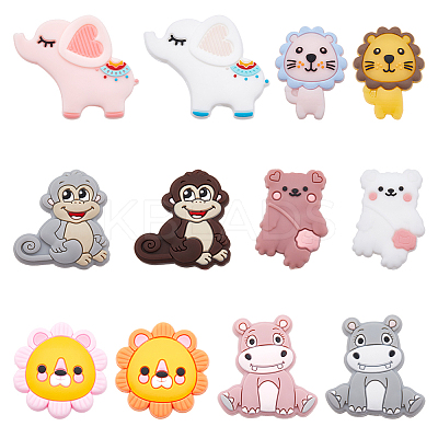 12Pcs 12 Style Food Grade Eco-Friendly Silicone Focal Beads SIL-SC0001-47-1