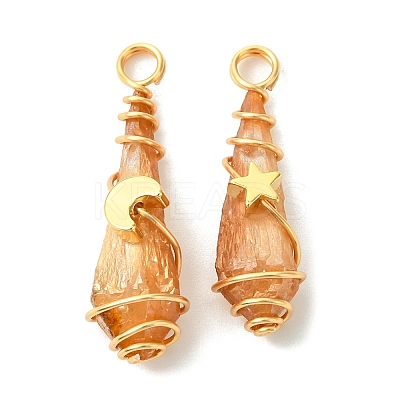 2Pcs Electroplated Natural Quartz Crystal Dyed Copper Wire Wrapped Pendants PALLOY-JF03174-01-1