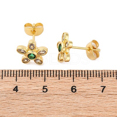 Flower Brass Micro Pave Cubic Zirconia Stud Earrings EJEW-Z087-01G-1