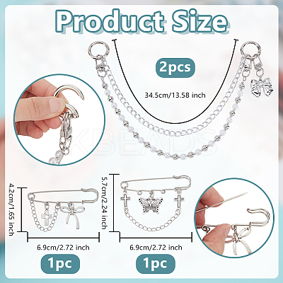 Cross Aluminium Chain & CCB Plastic & Imitated Pearl Acrylic Bead Boot Strap Chains HJEW-OC0001-47-1