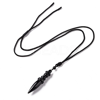Gemstone Bullet Pendant Necklace with Nylon Cord for Women G-A210-06-1