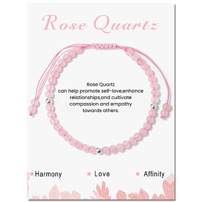 Natural Rose Quartz Braided Bead Bracelets PW-WG425AA-02-1