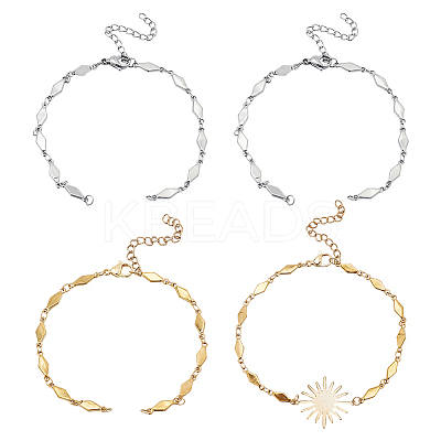 8Pcs 2 Colors 304 Stainless Steel Rhombus Link Chain Bracelet Making AJEW-MA00004-1